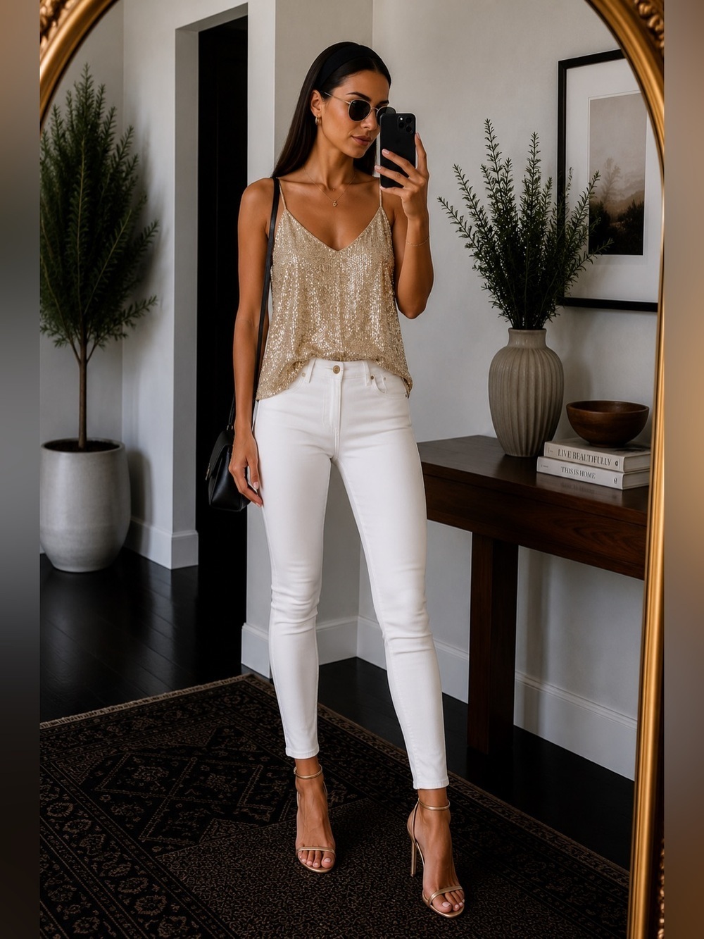 Sequin Cami Tank Top - champagne Gold